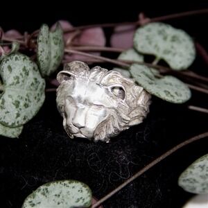 Sterling Silver Lion Head Statement Ring 925 Size 10 Mens Band Animal Jewelry